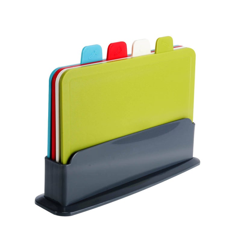 Home Master 4PCE Chopping Board Set With Stand Colour Coded and Tabs