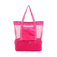 Summer Splash Beach Bag With Cooler Compartment Clear Mesh Pink 35 x 40cm