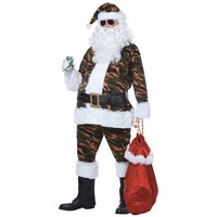 Hobbypos Camo Santa Claus Green Suit Military Camouflage Christmas Adult Mens Costume