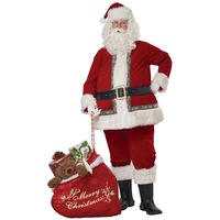 Hobbypos Deluxe Santa Claus Suit Christmas Velvet Adult Mens Costume & Wig Beard Set