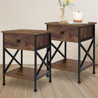 Alfordson 2x Bedside Table Retro Wood Nightstand Vintage 1 Drawer Storage Cabinet Wooden Side Table Dark Oak
