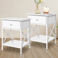 Alfordson 2x Bedside Table Retro Wood Nightstand Vintage Storage Cabinet Wooden Side Table White