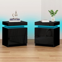 Alfordson 2x Bedside Table RGB LED Nightstand 2 Drawers 4 Side High Gloss Black 