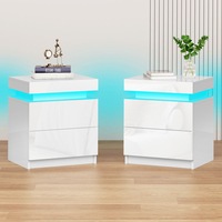 Alfordson 2x Bedside Table RGB LED Nightstand 2 Drawers 4 Side High Gloss White