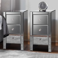 ALFORDSON 2x Mirrored Bedside Table Cabinet Nightstand Side End Table Drawers