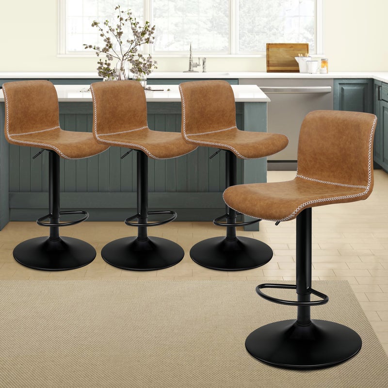 ALFORDSON 4x Bar Stools Remy Kitchen Gas Lift Swivel Chair Vintage Leather BROWN