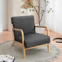 ALFORDSON Wooden Armchair Accent Lounge Chair Fabric Dark Grey