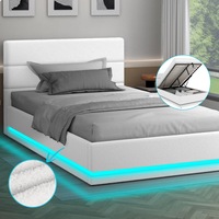 ALFORDSON Bed Frame King Single Platform RGB LED Gas Lift Base Storage Boucle