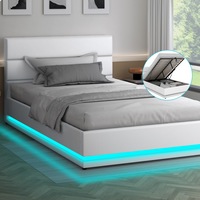 ALFORDSON Bed Frame King Single Platform RGB LED Gas Lift Base Storage White