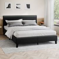 ALFORDSON Bed Frame King Size Mattress Base Wooden Platform Leather Black