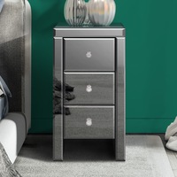 ALFORDSON Bedside Table - Ainsley 3 Drawers Luxury Mirrored Glass Nightstand (Grey)