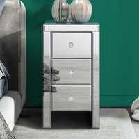 ALFORDSON Bedside Table - Ainsley 3 Drawers Luxury Mirrored Glass Nightstand (Silver)