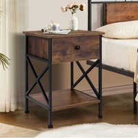 ALFORDSON Bedside Table - Coye Metal Frame Retro Nightstand (Dark Oak)