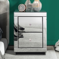 ALFORDSON Bedside Table - Freya 2 Drawers Luxury Mirrored Glass Nightstand (Silver)
