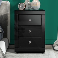 ALFORDSON Bedside Table - Freya 3 Drawers Luxury Mirrored Glass Nightstand (Black)