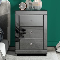 ALFORDSON Bedside Table - Freya 3 Drawers Luxury Mirrored Glass Nightstand (Grey)