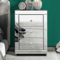 ALFORDSON Bedside Table - Freya 3 Drawers Luxury Mirrored Glass Nightstand (Silver)