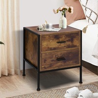 ALFORDSON Bedside Table - Geir Industrial Nightstand (Dark Oak)