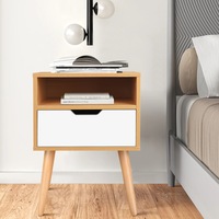 ALFORDSON Bedside Table - Alma Scandinavian Rattan Nightstand (Wood & White)