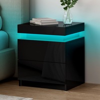 Alfordson Bedside Table RGB LED Nightstand 2 Drawers 4 Side High Gloss Black