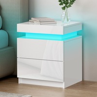 Alfordson Bedside Table RGB LED Nightstand 2 Drawers 4 Side High Gloss White