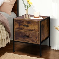 Alfordson Bedside Table Retro Wood Nightstand Vintage 2 Drawers Storage Cabinet Wooden Side Table Dark Oak