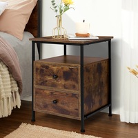 Alfordson Bedside Table Retro Wood Nightstand Storage Vintage 2 Drawers Cabinet Wooden Side Table Oak