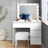 ALFORDSON Dressing Table - LED 12 Bulbs Stool Set Makeup Mirror Desk (White)