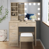 ALFORDSON Dressing Table - LED 10 Bulbs Stool Set Slide Mirror Makeup