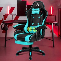 ALFORDSON Gaming Chair 2-Point Massage Lumbar Cushion Xavier Black & Cyan