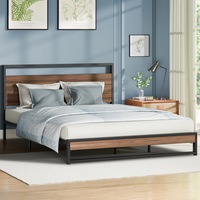 ALFORDSON Metal Bed Frame King Size Industrial Platform Mattress Base Wood