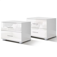 ALFORDSON Set of 2 Bedside Table - Eitel High Gloss Nightstand (White)