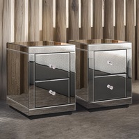 ALFORDSON Set of 2 Bedside Table - Freya 2 Drawers Luxury Mirrored Glass Nightstand (Silver)