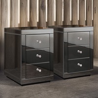 ALFORDSON Set of 2 Bedside Table - Freya 3 Drawers Luxury Mirrored Glass Nightstand (Grey)