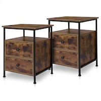 ALFORDSON Set of 2 Bedside Table - Jada Open Shelf Retro Nightstand (Dark Oak)