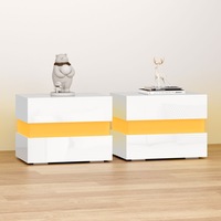 ALFORDSON Set of 2 Bedside Table - Miron 2 Drawers LED & High Gloss Nightstand (White)