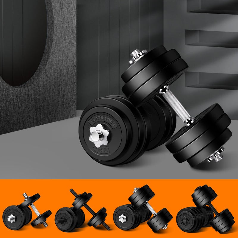 BLACK LORD 7-40kg Adjustable Dumbbell Set Weight Plates Lifting Bench