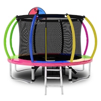 POP MASTER 12FT Rainbow Curved Trampolines With Spring Ladder Safety Net Basketball Set