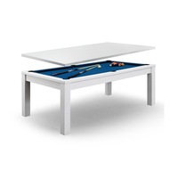 T&R SPORTS Elegance White Frame 7FT Billiard Table Free Accessories Dining Pool Table With Top - White&Blue