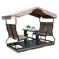 MASON TAYLOR 4-Seater Glass Top Garden Swing Outdoor/Indoor Furniture Swing Chair - Khaki