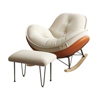 MASON TAYLOR Iron Frame Rocking Chair One-piece Seat and Backrest with Stool - Beige&Orange