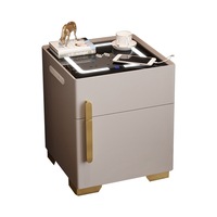 MASON TAYLOR Wireless Charging Touch-sensitive Light Bedside Table w/ Small Safe 2 USB Charging - Khaki