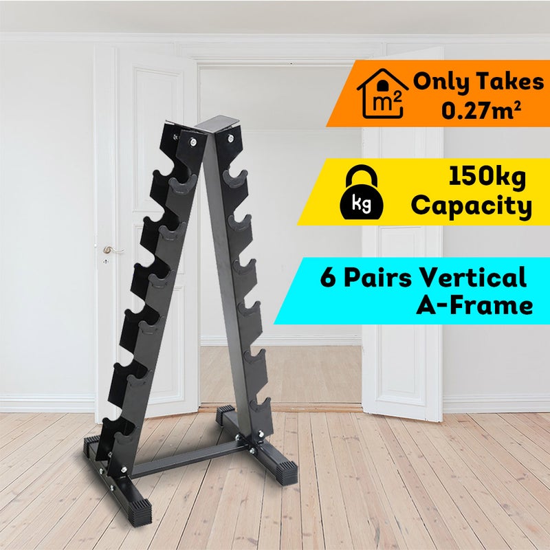 JMQ FITNESS Vertical 6-Pair Dumbbells Storage Rack Stan Home Gym Weight Equipment – Black