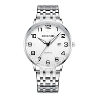 Large Dial Couple Watch Number Date Easy to See Older People Full Stainless Steel Quartz Clock Men Wristwatch