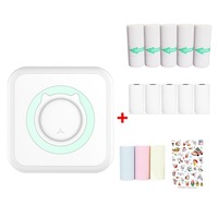 Portable Mini Printer Thermal Bluetooth Wireless with 5 Rolls of Printing Pater and Adhesive Tape, 3 Rolls of Colorful Print Paper, Sticker - Blue