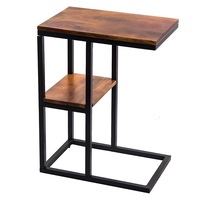 EKKIO 2 Tier C-Shaped Bedside Nightstand Sofa End Table - Walnut