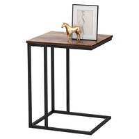 EKKIO C Shaped Coffee End Bedside Table Nightstand - Rustic Brown