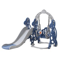 GOMINIMO - Indoor Outdoor Kids Toddler Slide Swing Set with Basketball Hoop - Blue Dinosaur