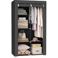 SONGMICS Fabric Portable Closet Clothes Wardrobe Organizer with 6 Shelves Black