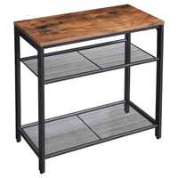VASAGLE 3 Tier Mesh Shelves Industrial Metal Steel Side End Table - Rustic Brown